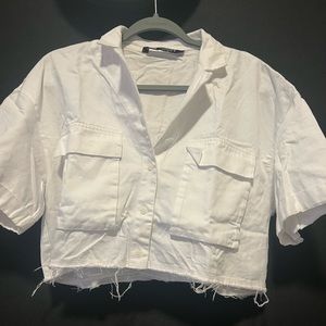 Zara white cargo cropped button down top